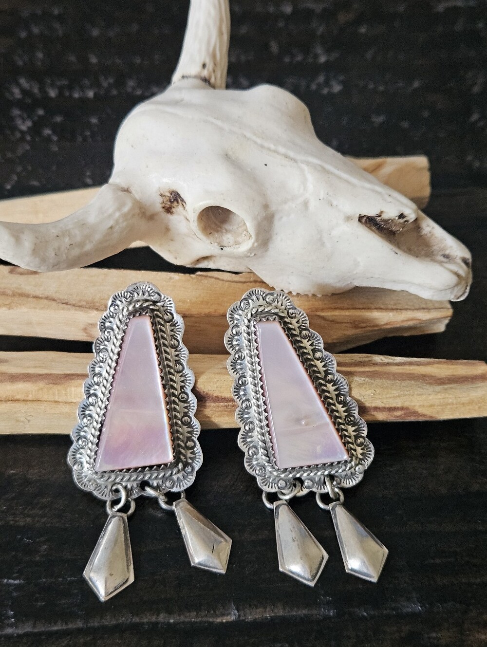 Navajo Pink Mother of Pearl Sterling Silver Earrings